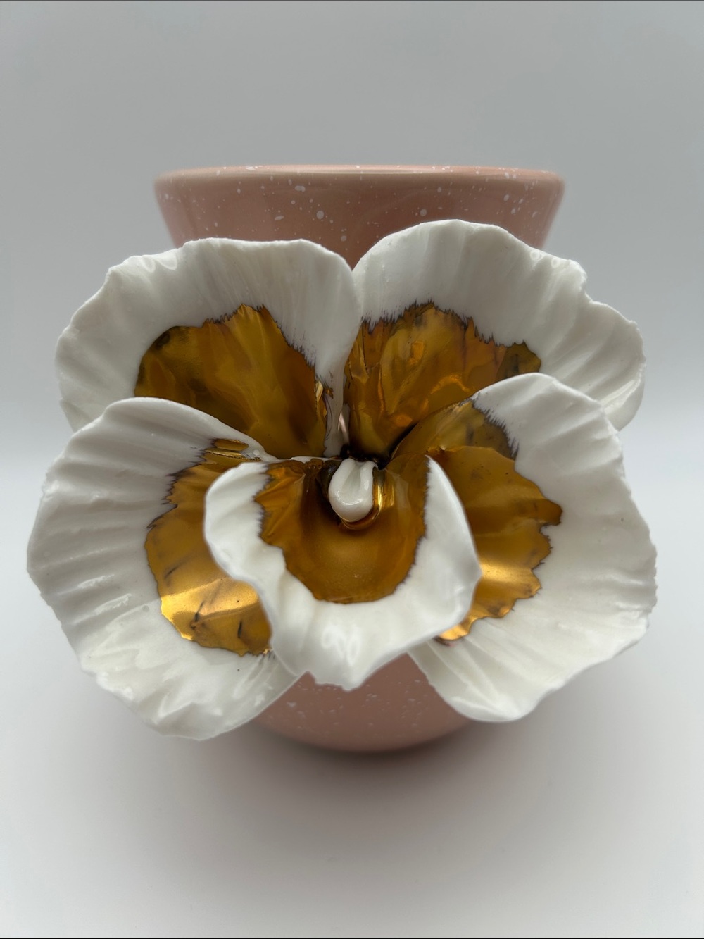 Anthropologie Ceramic Vase Pink Spattered White Guilded Orchid NWOB - Picture 3 of 9